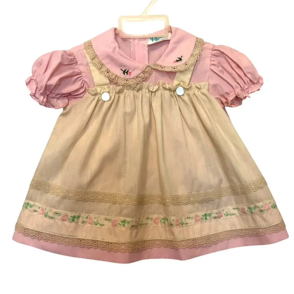 Vintage Tiny Tots Originals Jumper Dress Cream Pink 18M